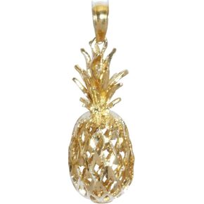 14K Solid Yellow Gold Hawaiian 3D Pineapple Necklace Pendant (XXL)