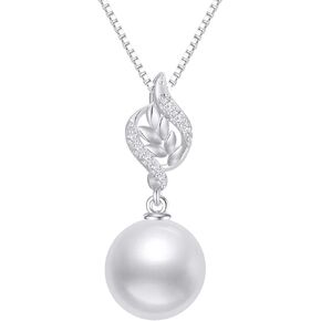 14k Gold Diamond Leaves Pearl Necklaces for Women, Real Gold Box Chain and Pendant, Anniversary Present for Wife, Christmas Jewelry Gifts for Her, 16-18 In