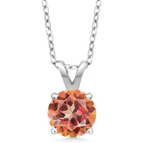 Gem Stone King 925 Sterling Silver 6MM Round Gemstone Birthstone Solitaire Pendant Necklace | 4-Prong Necklace For Women | With 18 Inch Silver Chain