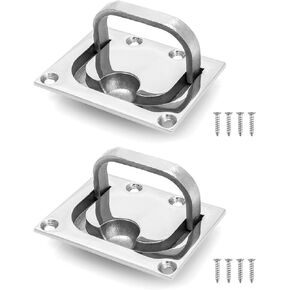QWORK 2 Pack Marine Grade 316 Stainless Steel Boat Ring Hatch Flush Lift - Flush Ring Pull with Free Mount Screws