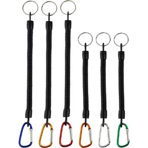 Tool Lanyards for Hand Tools 6 Pcs - Fishing Lanyard with Split Ring & Carabiner - Plastic Spring Elastic Coiled Lanyard - Safety Tool Tether for Fishing, Hiking Camping Tools
