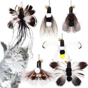 POPETPOP Cat Wand Toy Attachments - 6Pcs Cat Toys Replacement Cat Wand Refill with Bell Cat Wand Attachments Interactive Cat Toys for Indoor Cats and Kitten