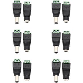 PAUTIX 12pcs Male and Female DC Power Jack Connector 5.5mm x 2.1mm 6pairs Connectors for Led Light Strip CCTV Security Camera Cable Wire Ends Plug Barrel Adapter