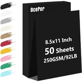 50 Sheets Black Cardstock Paper, Colored Printer Paper 8.5 x 11, Thick Construction Paper for Cards Making, Scrapbook，Office Printing, Invitations, Certificates，DIY Crafting 92 lb/250gsm