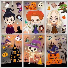 GreenPine Halloween Decorations 468 PCS Halloween Window Clings Hocus Pocus Window Stickers Witches Skeleton Double-Sided Removable Glass Window Decals for Halloween Party Home Office Window Glass