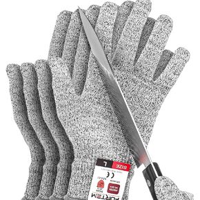 FORTEM Cut Resistant Gloves, (4) Cutting Gloves, Level 5 Protection EN388 ANSI/ISEA Kitchen Work Gloves, Food Grade Certified