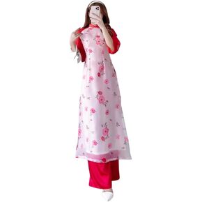 مجموعة زهرة الشيفون آو داي| الفيتنامية الحديثة المعدة مسبقًا آو داي | المرأة آو داي مع السراويل | السنة القمرية الجديدة in Kuwait