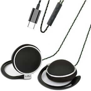 Clip on USB C earphones with microphone, wired earphones with controller function, C-type earphones with subwoofer stereo, compatible with iPad and Android smartphones, suitable for type c devices