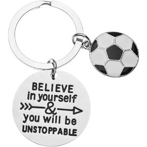 Soccer Charm Keychain, Inspirational Believe in Yourself and You Will Be Unstoppable Soccer Jewelry, Soccer Gifts for Soccer Players