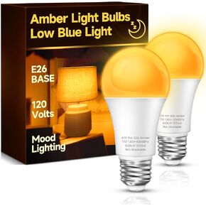 Sleep aid Light Bulb, 9W Amber Warm Light Bulbs 1800K, Blue Light Blocking Dim Light Bulbs 60W Equivalent, Mood Soothing Light, E26 for Bedroom and Baby Nursery Light, 2 Pack