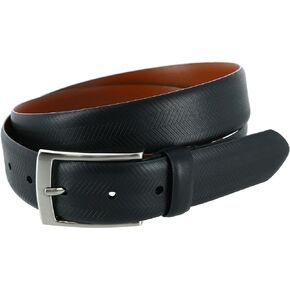 Trafalgar Men's Gregorio 35mm Herringbone Embossed Feather Edged Leather Belt