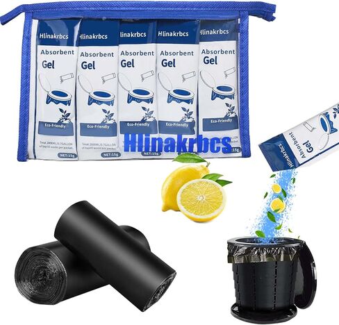 20 Pack Poo Urine Powder(Lemon Scent,15g/Pack) with 20 Count Portable Toilet Bags,Portable Toilet Powder,Urine Solidifier for Camping in Saudi Arabia