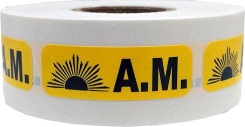 Yellow with Black AM Medical Healthcare Stickers, 0.5 x 1.5 Inches in Size, 500 Labels on a Roll in Saudi Arabia