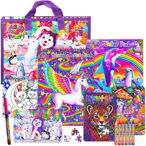 Coloring Book and Stickers Set - Giant Lisa Frank Coloring and Activity Fold-Out Storage Case for Girls, Kids, Adults (Lisa Frank Party Supplies) in Saudi Arabia
