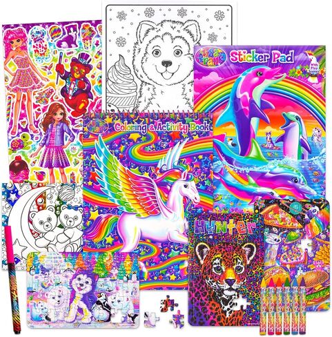 Coloring Book and Stickers Set - Giant Lisa Frank Coloring and Activity Fold-Out Storage Case for Girls, Kids, Adults (Lisa Frank Party Supplies) in Saudi Arabia