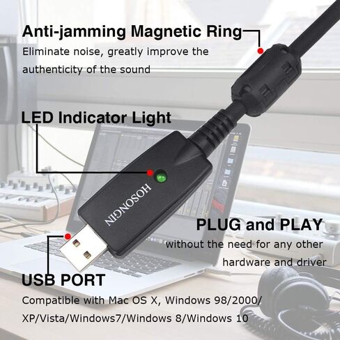 HOSONGIN USB Male to XLR Female Mic Link Converter Cable Studio Audio Cable Connector Cords Adapter for Microphones or Recording,USB Microphone Cable -10Feet in Saudi Arabia