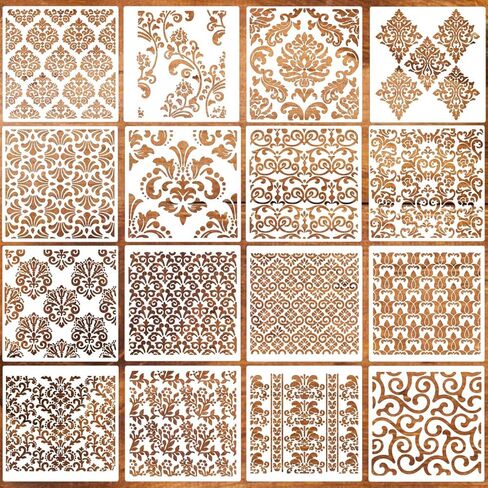 Damask Stencils 6inch Texture Stencils Reusable Layering Stencils Templates for Painting on Wood Furniture Canvas Paper Fabric in Kuwait