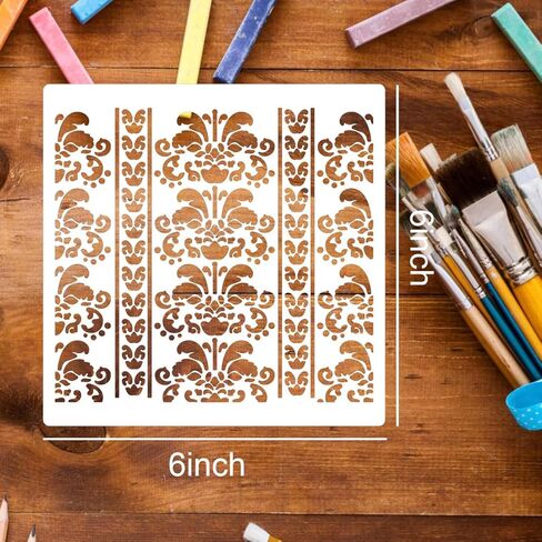 Damask Stencils 6inch Texture Stencils Reusable Layering Stencils Templates for Painting on Wood Furniture Canvas Paper Fabric in Kuwait