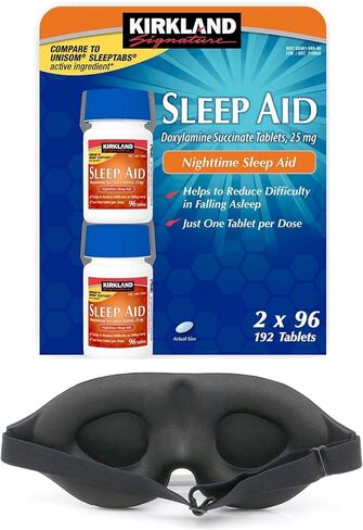 Sleep Aids for Adults - Kirkland Signature Doxylamine Succinate 25 Mg 2 Bottles X 96 Tabs and 3D Sleep Mask Alive Intensity - Sleep Aid for Comfort and Relaxation. Nighttime sleep aid. in Saudi Arabia