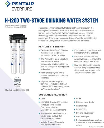 Pentair Everpure H-1200 Quick-Change Filter Cartridge Set, EV928201, Replacement Twin Pack for Use in Everpure H-1200 Drinking Water System, 1,000 Gallon Capacity, 0.5 Micron in Saudi Arabia