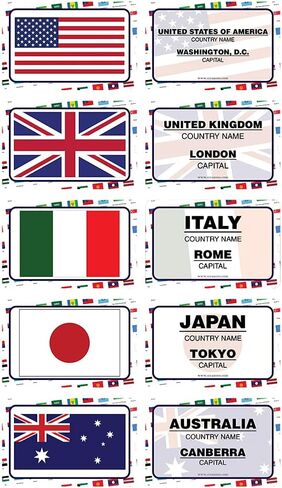 Creanoso Country Flags and Their Capital Learning Cards for Kids Bulk Set (4-Deck) - Pretty Favors Decor Decal Supply - Stocking Stuffers Gifts for Boys Girls Christmas Holidays Activities – DIY Art in Saudi Arabia