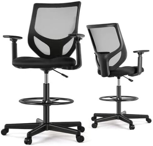 Drafting Chair, Standing Desk Chair with Adjustable Armrests and Foot Ring, Height Adjustable Tall Office Chair with Ergonomic Lumbar Support, 360 Degree Swivel Rolling Chair, Breathable Mesh Chair in Kuwait