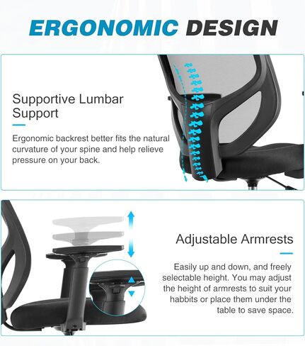 Drafting Chair, Standing Desk Chair with Adjustable Armrests and Foot Ring, Height Adjustable Tall Office Chair with Ergonomic Lumbar Support, 360 Degree Swivel Rolling Chair, Breathable Mesh Chair in Kuwait