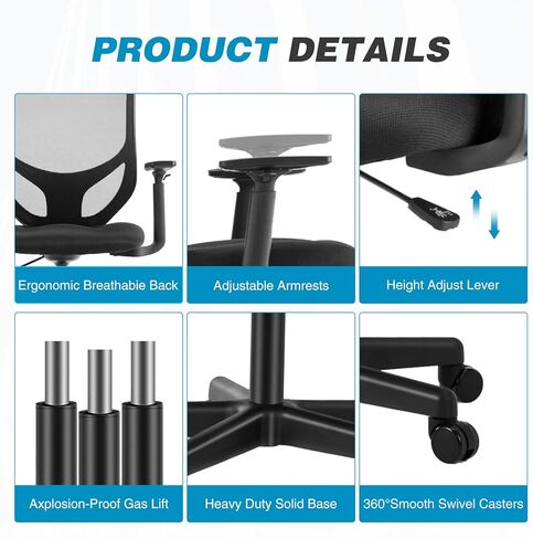 Drafting Chair, Standing Desk Chair with Adjustable Armrests and Foot Ring, Height Adjustable Tall Office Chair with Ergonomic Lumbar Support, 360 Degree Swivel Rolling Chair, Breathable Mesh Chair in Kuwait