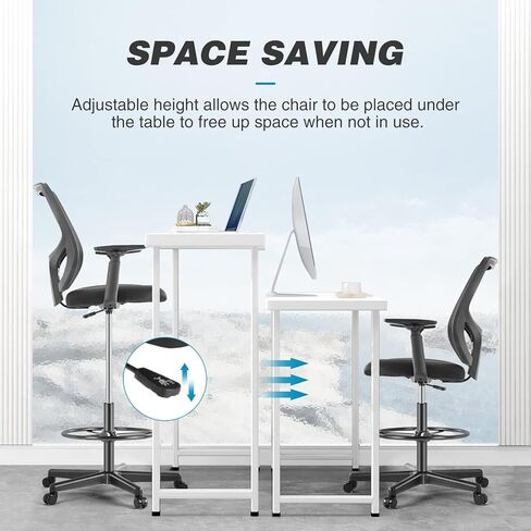 Drafting Chair, Standing Desk Chair with Adjustable Armrests and Foot Ring, Height Adjustable Tall Office Chair with Ergonomic Lumbar Support, 360 Degree Swivel Rolling Chair, Breathable Mesh Chair in Kuwait