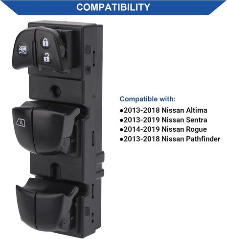 زر التحكم الرئيسي لمفتاح نافذة الطاقة متوافق مع Nissan Altima 2013-2016/ Tiida 2011-2016/ Juke 2010-2017/ Sylphy/Qashqai/X-Trail/Rogue Sport، يستبدل OEM 25401-1KA0C 25401-3NF0A in Saudi Arabia