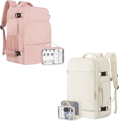 حقيبة ظهر (وردي وبيج)، حقيبة ظهر للسفر لأغراض شخصية معتمدة من الطيران، حقيبة ظهر للحمل مع جيوب متعددة، حقيبة جامعية، حقيبة ظهر مقاومة للماء للمشي لمسافات طويلة، حقيبة ظهر للأعمال مع منفذ شحن USB in Kuwait