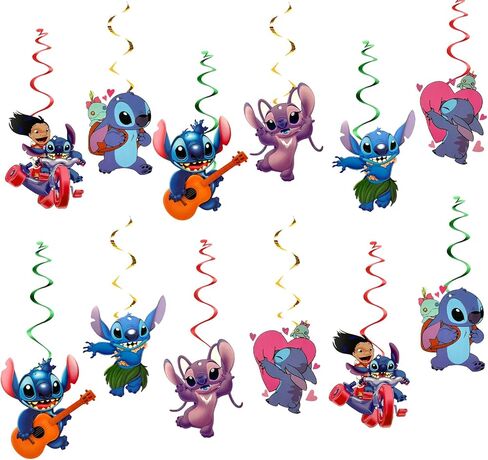 Fenghu 12 قطعة من ديكورات السقف الدوامات للحفلات من أجل Lilo and Stitch، Lilo and Stitch لوازم زينة حفلات أعياد الميلاد in Kuwait