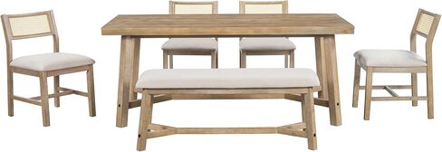 طاولة طعام مكونة من 6 مقاعد، أطقم مطبخ مكونة من ست قطع مع سطح طاولة مستطيل، وكرسي مبطن منجد مع مسند ظهر من الروطان، وزاوية إفطار حديثة لمساحة صغيرة كبيرة، طبيعية in Kuwait