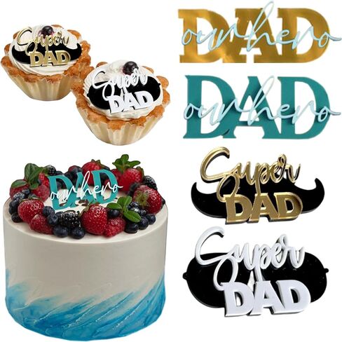 4 Pcs Super Dad Happy Birthday Cupcake Toppers for Men Happy Father's Day Birthday Cake Topper DAD Our Father Cup Cake Toppers for Husband Birthday Party Decorations Father's day Supplies Decorations in Saudi Arabia