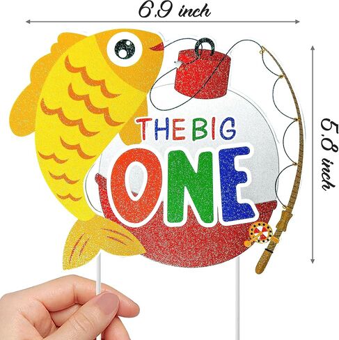 Gone Fishing Cake Topper Fishing Birthday Cake Pick Fisherman Happy Birthday Cake Decoration Fish Big One Cake Topper for Catch The Big One Fish Baby Shower Supplies in Saudi Arabia