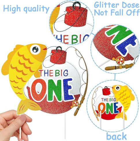 Gone Fishing Cake Topper Fishing Birthday Cake Pick Fisherman Happy Birthday Cake Decoration Fish Big One Cake Topper for Catch The Big One Fish Baby Shower Supplies in Saudi Arabia