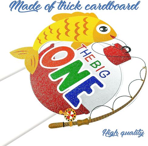 Gone Fishing Cake Topper Fishing Birthday Cake Pick Fisherman Happy Birthday Cake Decoration Fish Big One Cake Topper for Catch The Big One Fish Baby Shower Supplies in Saudi Arabia