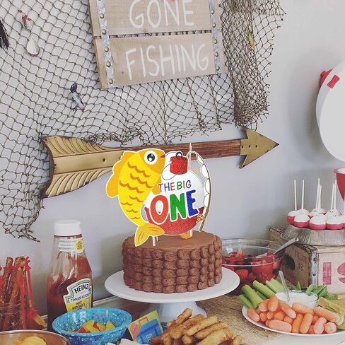 Gone Fishing Cake Topper Fishing Birthday Cake Pick Fisherman Happy Birthday Cake Decoration Fish Big One Cake Topper for Catch The Big One Fish Baby Shower Supplies in Saudi Arabia