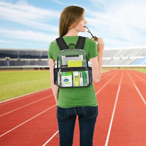 Mildbeer Small Clear Backpack - Stadium Approved 12x12x6 Clear Backpack for Women with 2 Bottle Holders for Festival Concert Travel Sport Games Venues in Saudi Arabia
