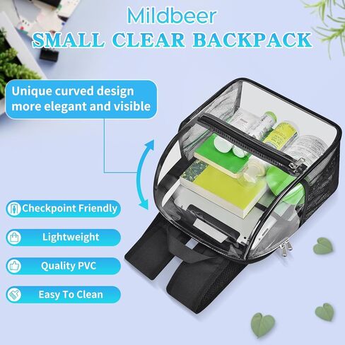 Mildbeer Small Clear Backpack - Stadium Approved 12x12x6 Clear Backpack for Women with 2 Bottle Holders for Festival Concert Travel Sport Games Venues in Saudi Arabia