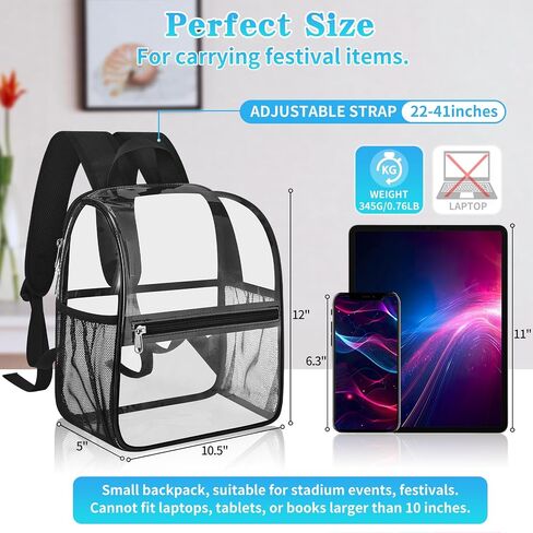 Mildbeer Small Clear Backpack - Stadium Approved 12x12x6 Clear Backpack for Women with 2 Bottle Holders for Festival Concert Travel Sport Games Venues in Saudi Arabia