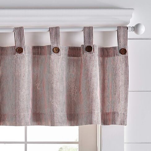 ستارة نافذة Elrene Home Fashions Tucker Ticking Stripe للمطبخ أو الحمام، مقاس 60 بوصة × 15 بوصة، ستارة واحدة، أحمر in Saudi Arabia