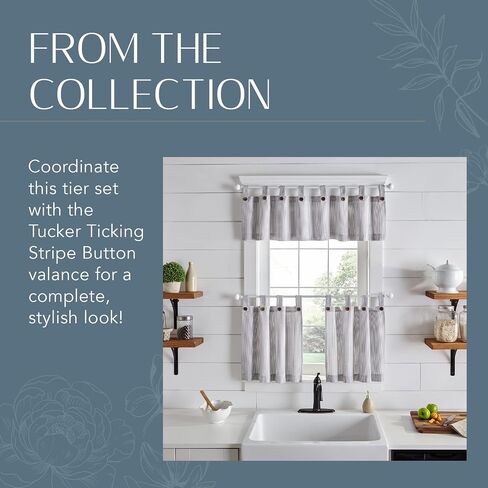 ستارة نافذة Elrene Home Fashions Tucker Ticking Stripe للمطبخ أو الحمام، مقاس 60 بوصة × 15 بوصة، ستارة واحدة، أحمر in Saudi Arabia