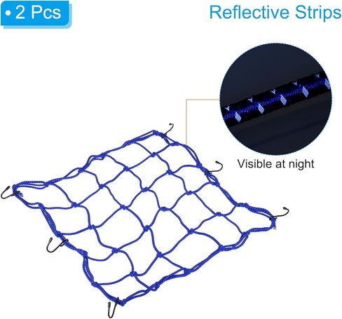 PATIKIL Reflective Bungee Cargo Net, 2 Pack Motorcycle Luggage Straps with 6 Hooks for Bicycle Motorcycle, 15.7" x 15.7", Red in Kuwait