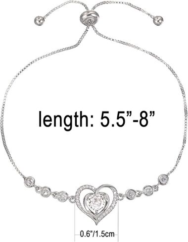 925 Sterling Silver Heart Bracelet for Women Teen Girls, Zircon Inlay Love Heart Charm Chain Bracelet Bangle with Adjustable Length in Saudi Arabia