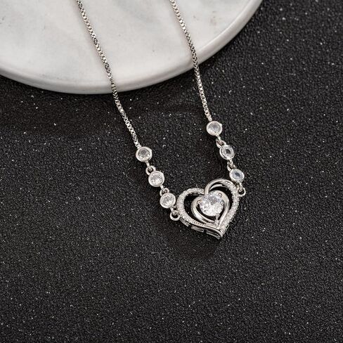 925 Sterling Silver Heart Bracelet for Women Teen Girls, Zircon Inlay Love Heart Charm Chain Bracelet Bangle with Adjustable Length in Saudi Arabia