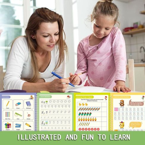 ممارسة كتاب الكتابة اليدوية المخدد من qinmzed للأطفال، كتاب الممارسة السحرية كتاب الخط القابل لإعادة الاستخدام للأعمار من 3 إلى 5 سنوات، كتاب تدريب الكتابة للأطفال في مرحلة ما قبل المدرسة (4 كتاب + قلم) in Saudi Arabia