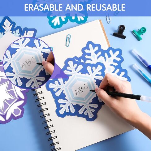 45 Pcs Winter Cutouts, Christmas Accents Paper Cutouts Name Tags Seasonal Winter Bulletin Board Tree Displays Classroom Decor for Teacher Student Homeschool Holiday (Snowflake Style, Blue, Purple) in Saudi Arabia