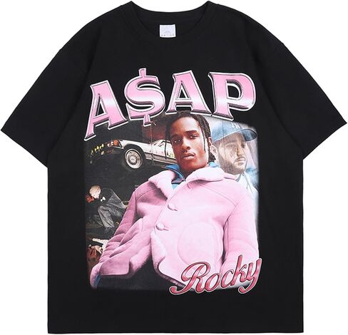 Men's Hip Hop Full Letter Printing Summer Hot T-Shirt High Cotton Crewneck Rapper Short Sleeve Tops… in Saudi Arabia