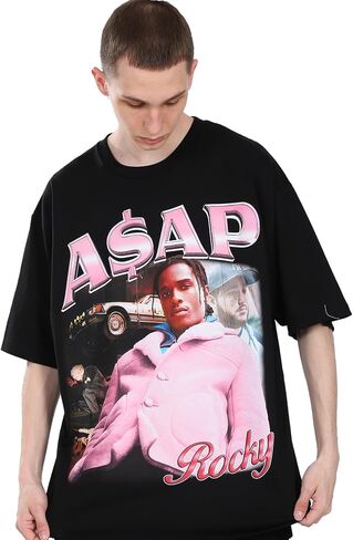 Men's Hip Hop Full Letter Printing Summer Hot T-Shirt High Cotton Crewneck Rapper Short Sleeve Tops… in Saudi Arabia